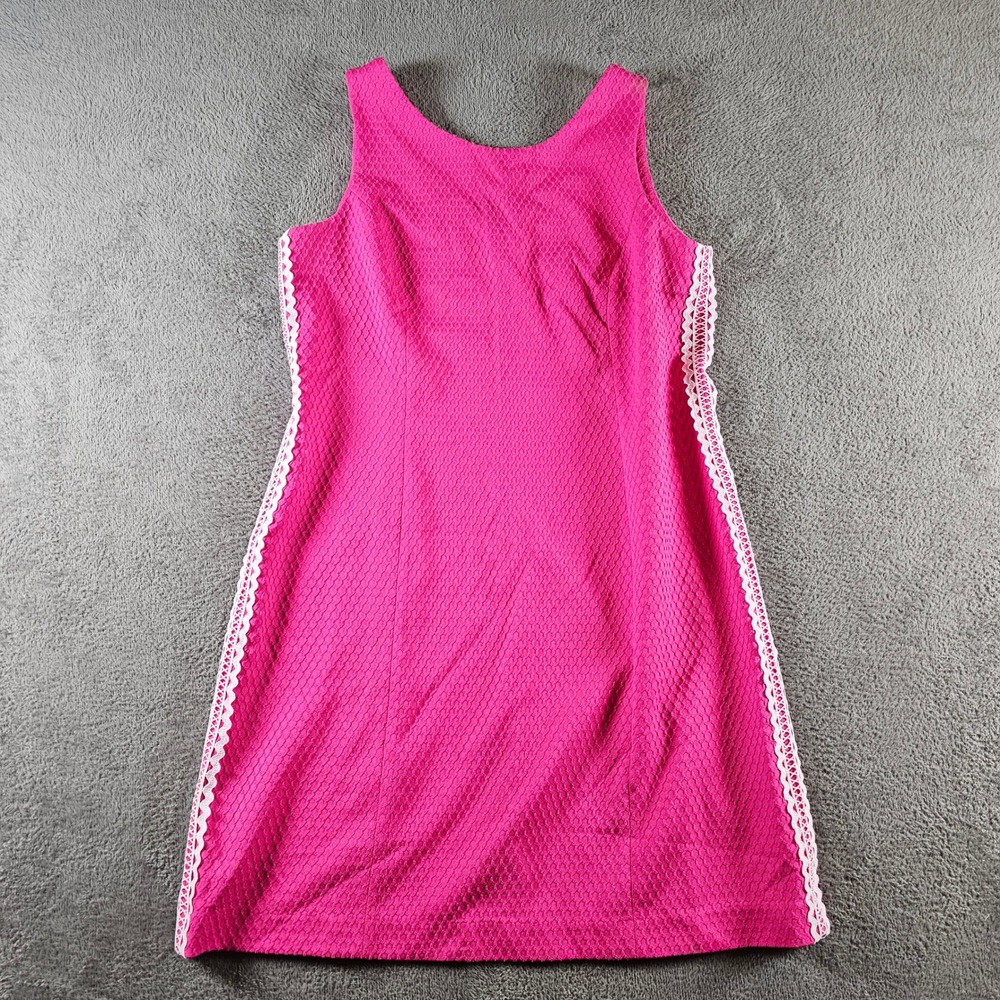 Pappagallo Pink Honeycomb Shift Dress White Scalloped Lace Trim Size 12‎ NEW